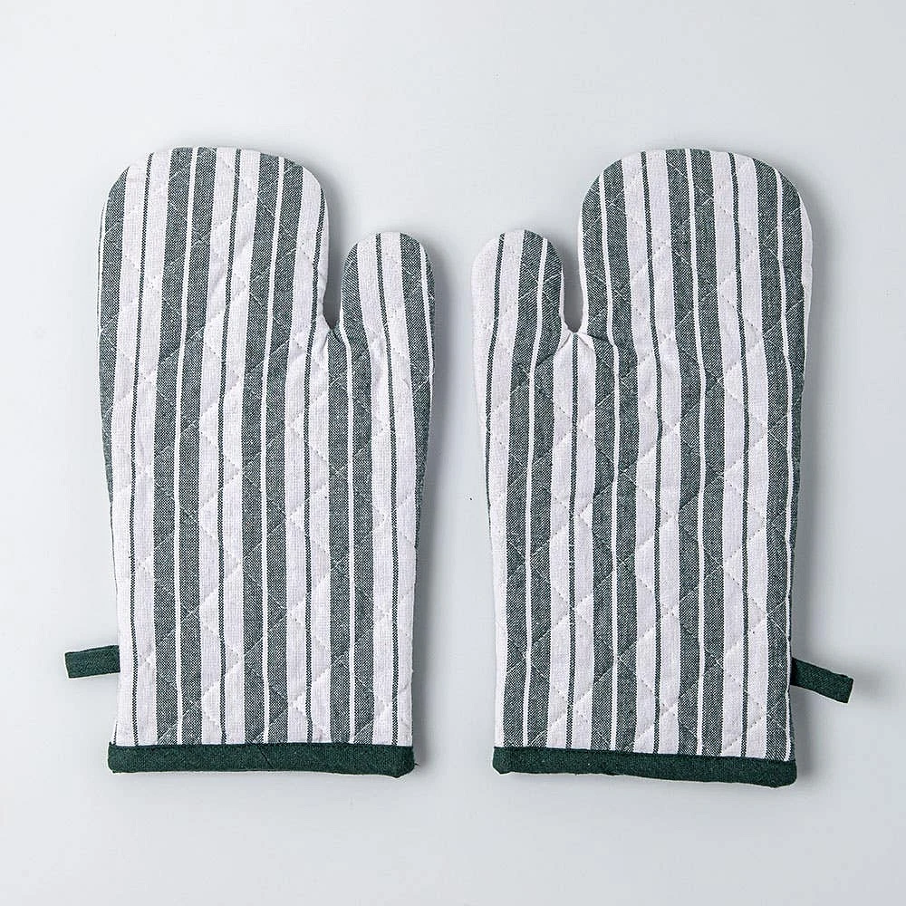 KSP Classic Stripe 100% Cotton Oven Mitt - Set of 2 (Dark Green)
