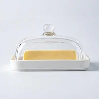 KSP Farm House Porcelain Butter Dish with Glass (White/Clear)