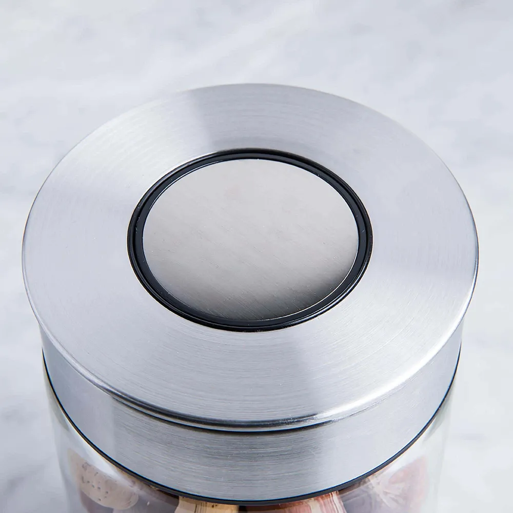 KSP Push Lock 1L 'Round' Glass and Steel Canister
