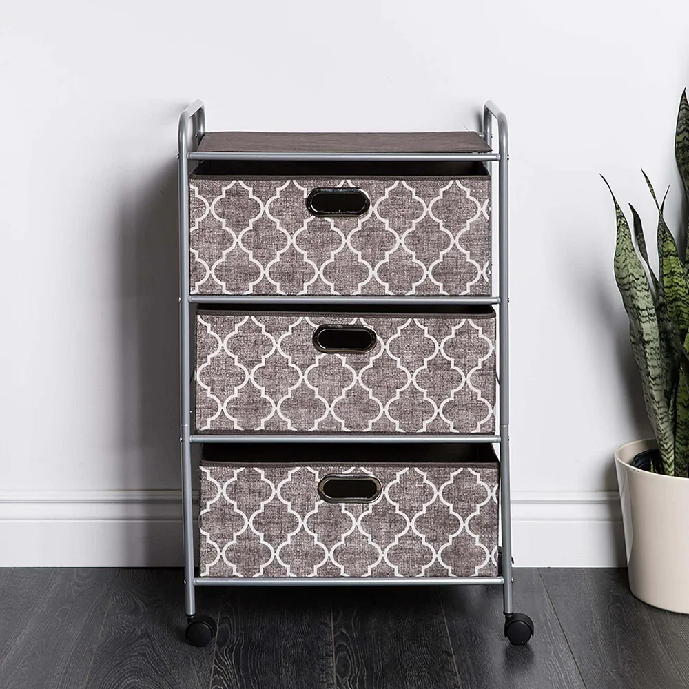 KSP Rollstor 3-Drawer Fabric Storage Cart (Grey) 55 x 35.5 x 89 cm
