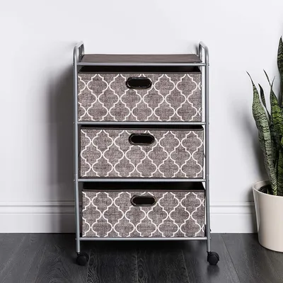 KSP Rollstor 3-Drawer Fabric Storage Cart (Grey) 55 x 35.5 x 89 cm