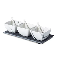 KSP Marble Porcelain Bowls with Tray and Spoons - Set of 7 (White/Grey)