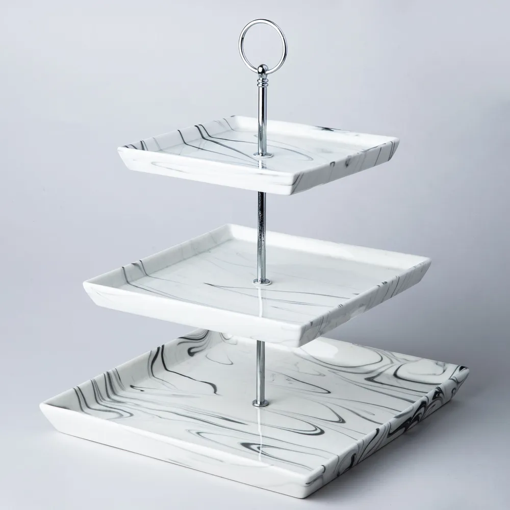 KSP Marble Porcelain Buffet Stand 3-Tier (White/Grey)