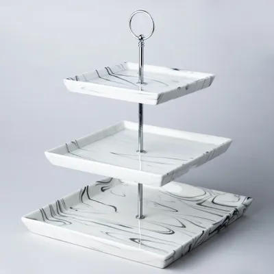 KSP Marble Porcelain Buffet Stand 3-Tier (White/Grey)