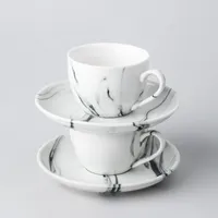 KSP Marble Porcelain Tea Cup with Saucer (White/Grey)