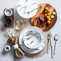 KSP Marble Porcelain Footed Cake Plate (White/Grey