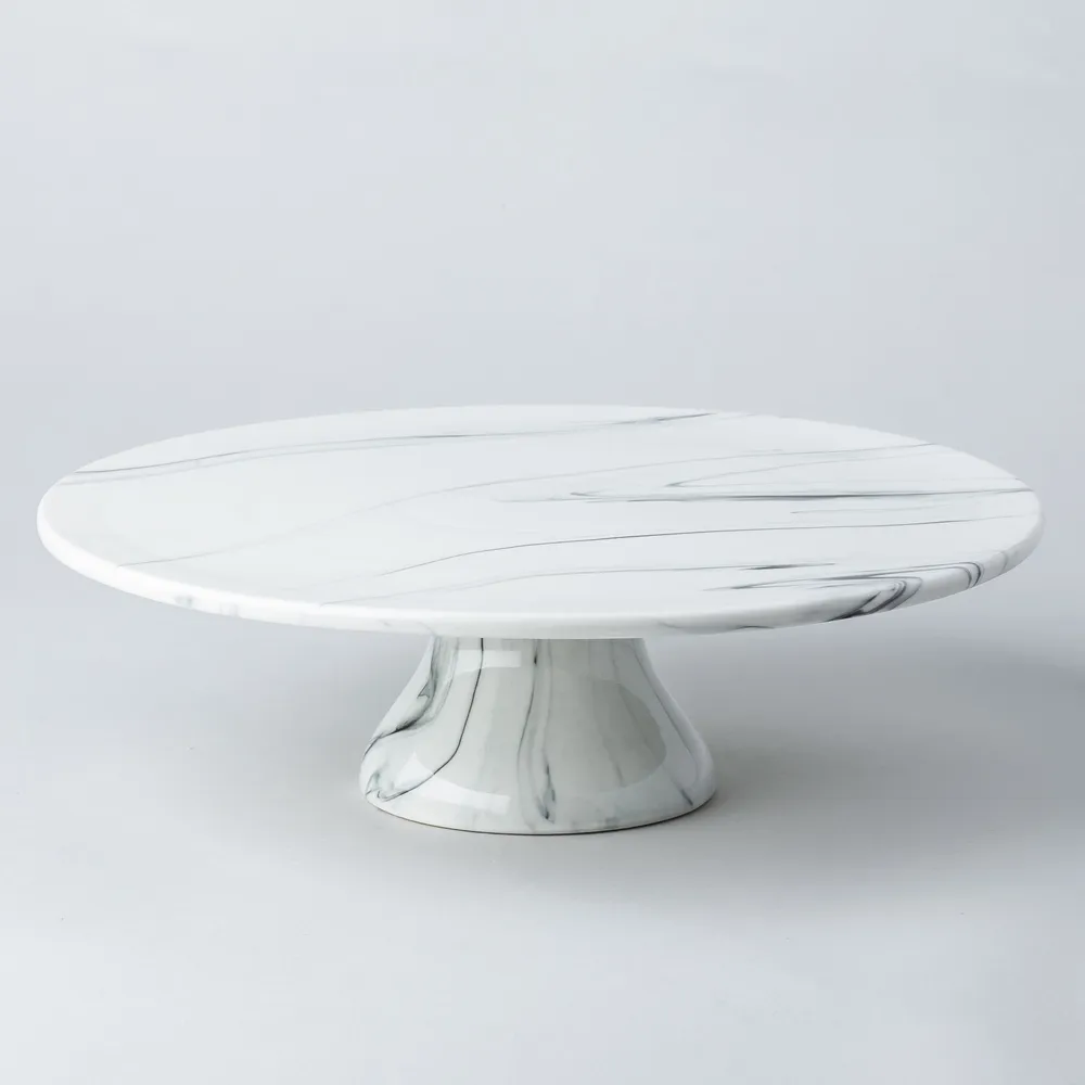 KSP Marble Porcelain Large Footed Cake Plate (White/Grey)