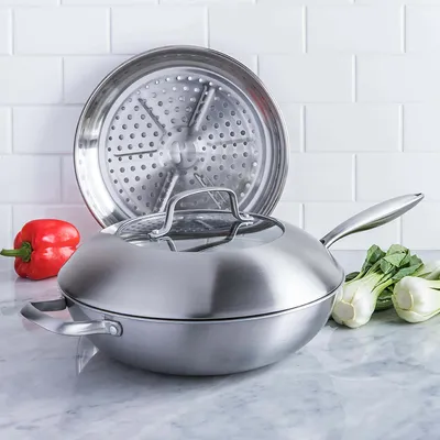 KSP Pro-Form Tri-Ply Wok with Lid and Steamer - Set of 3
