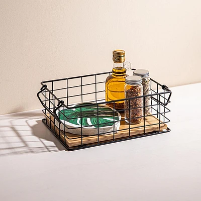 KSP Natura 'Small' Bamboo & Wire Stackable Basket (Black/Natural)