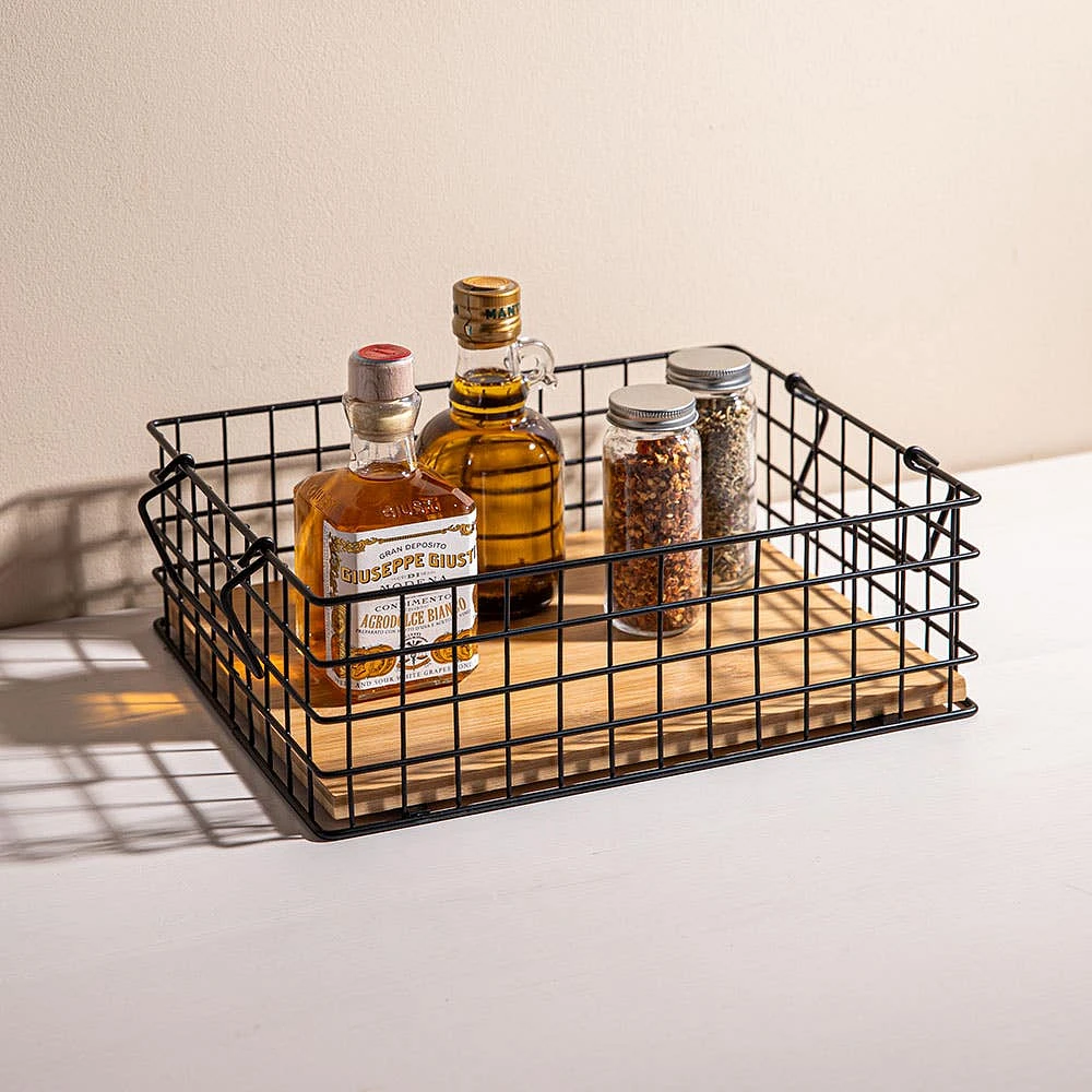 KSP Natura 'Large' Bamboo & Wire Stackable Basket (Black/Natural)