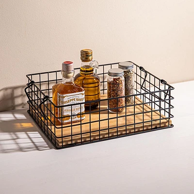 KSP Natura 'Large' Bamboo & Wire Stackable Basket (Black/Natural)