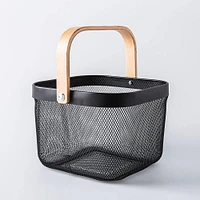 KSP Natura 'Square' Bamboo & Mesh Wire Basket (Black/Natural)