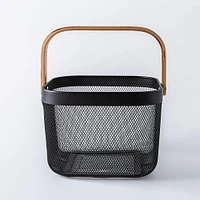 KSP Natura 'Square' Bamboo & Mesh Wire Basket (Black/Natural)