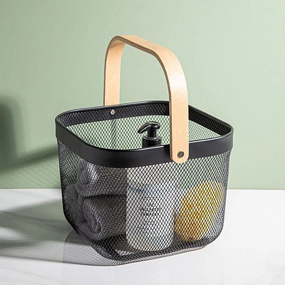 KSP Natura 'Square' Bamboo & Mesh Wire Basket (Black/Natural)