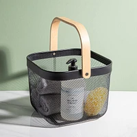 KSP Natura 'Square' Bamboo & Mesh Wire Basket (Black/Natural)