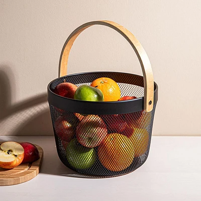 KSP Natura 'Round' Bamboo & Mesh Wire Basket (Black/Natural)