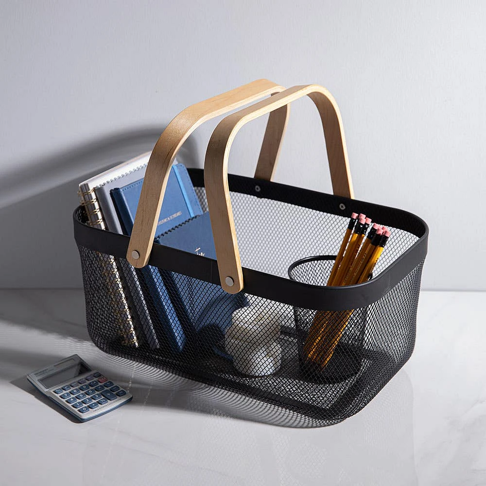 KSP Natura 'Rectangle' Bamboo & Mesh Wire Basket (Black/Natural)