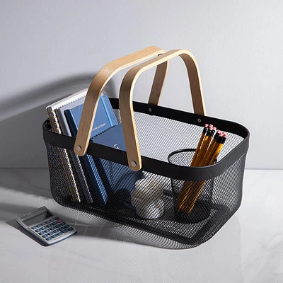 KSP Natura 'Rectangle' Bamboo & Mesh Wire Basket (Black/Natural)
