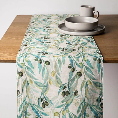 Harman Printed 'Mixed Olive' Linen Table Runner (Natural)