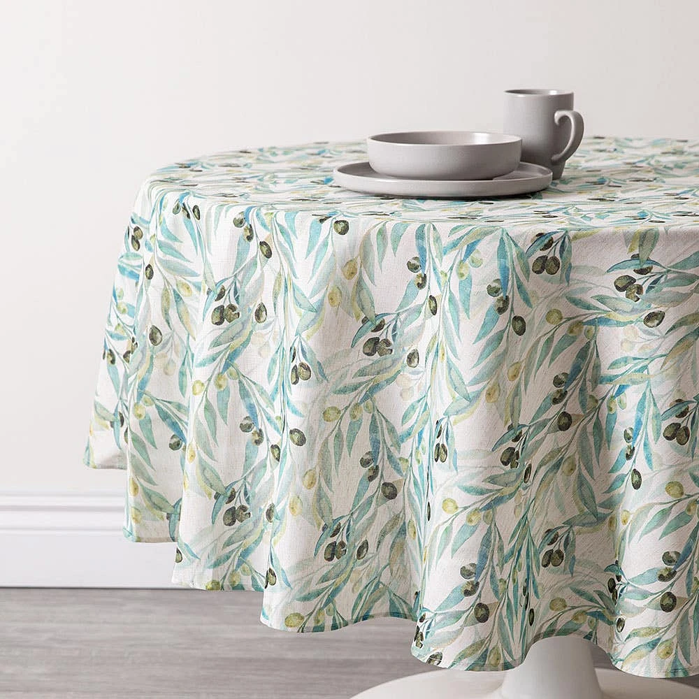 Harman Printed 'Mixed Olive' Linen Tablecloth (70" dia.)