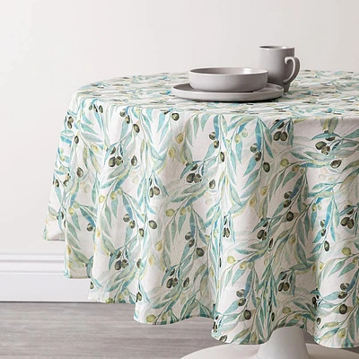 Harman Printed 'Mixed Olive' Linen Tablecloth (70" dia.)