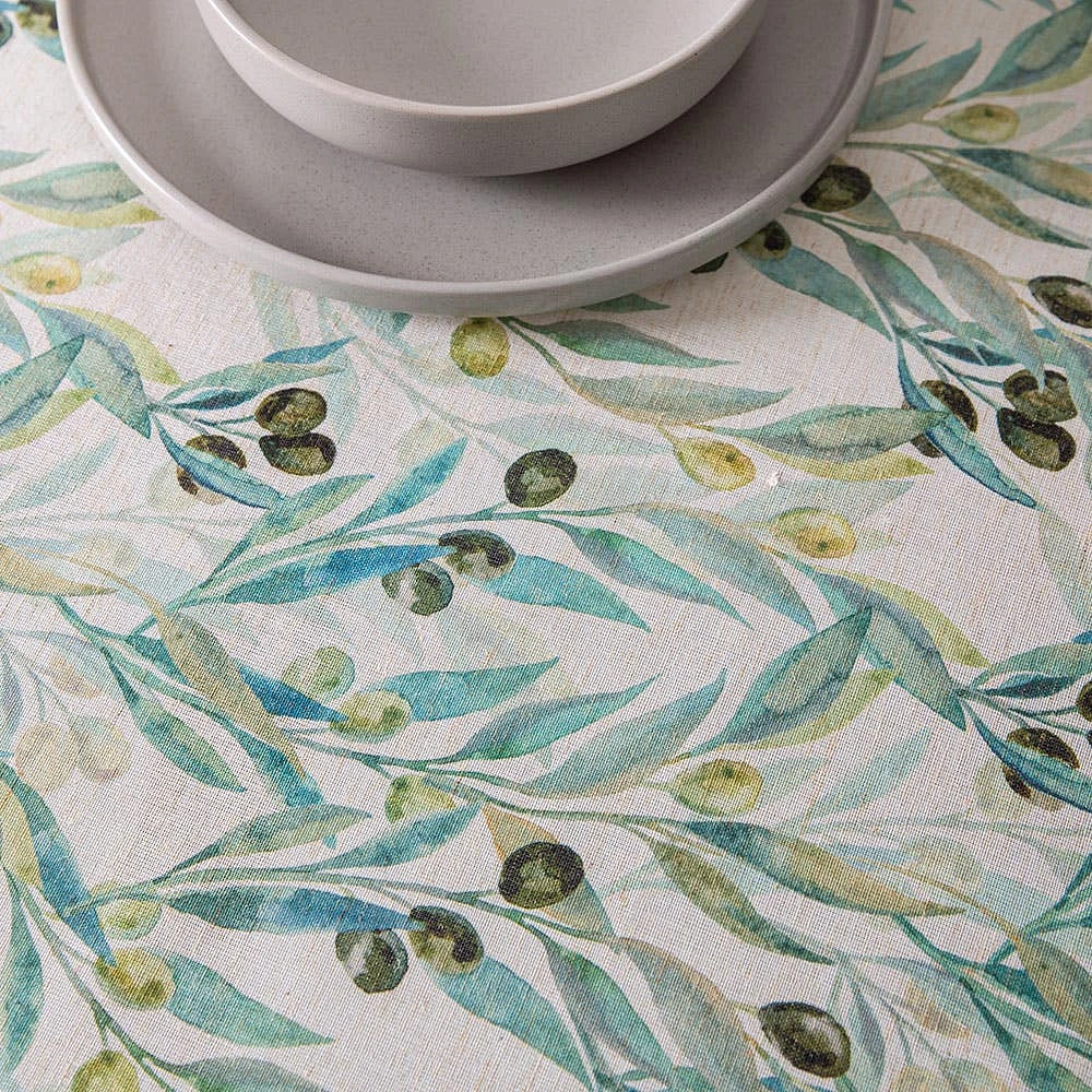 Harman Printed 'Mixed Olive' Linen Tablecloth (70" dia.)