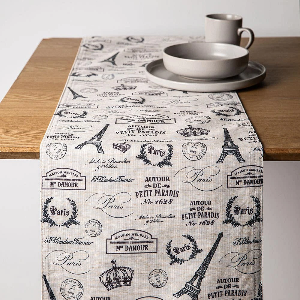 Harman Printed 'Paris Passport' Linen Table Runner (Natural)