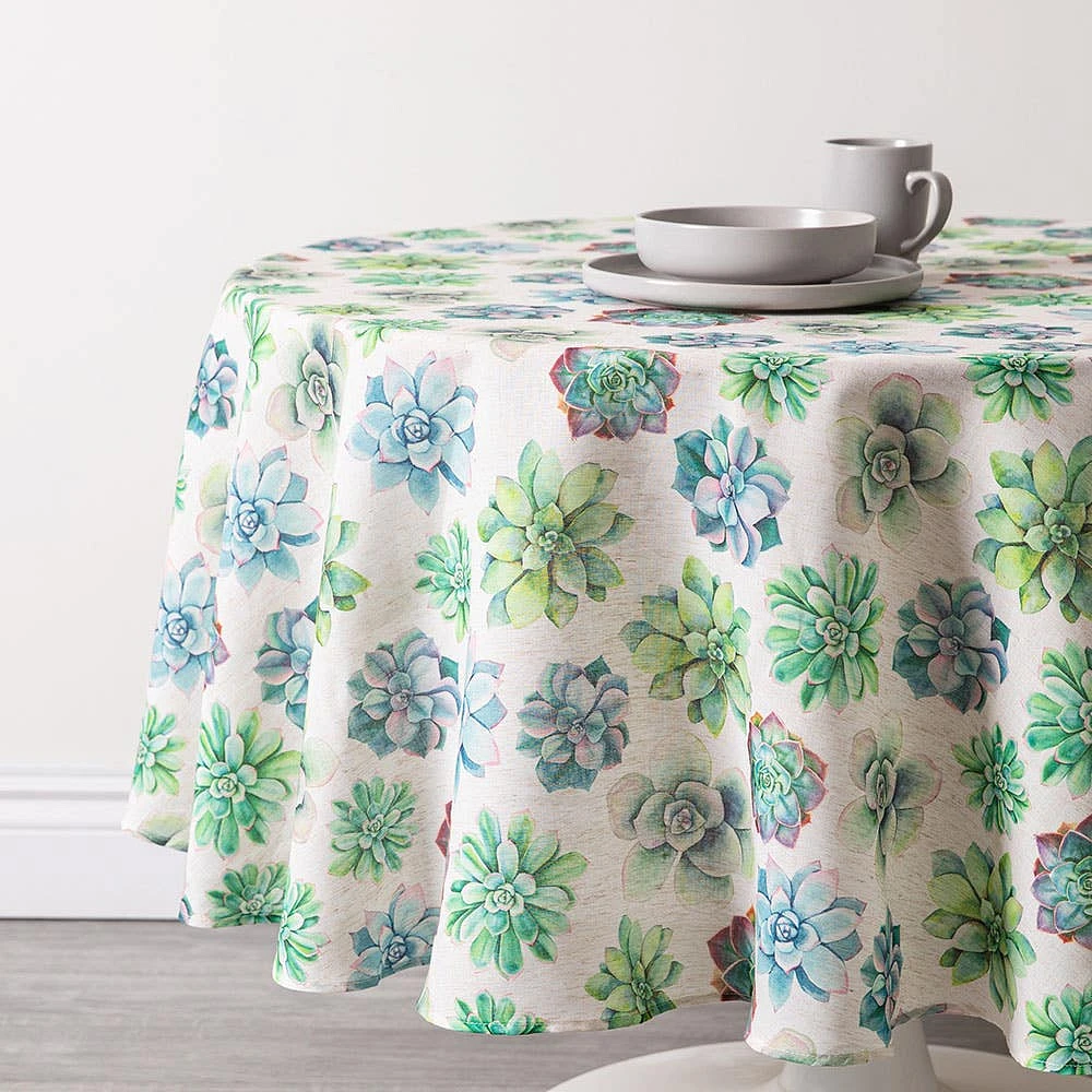 Harman Printed 'Succulent' Linen Tablecloth (70" dia.)