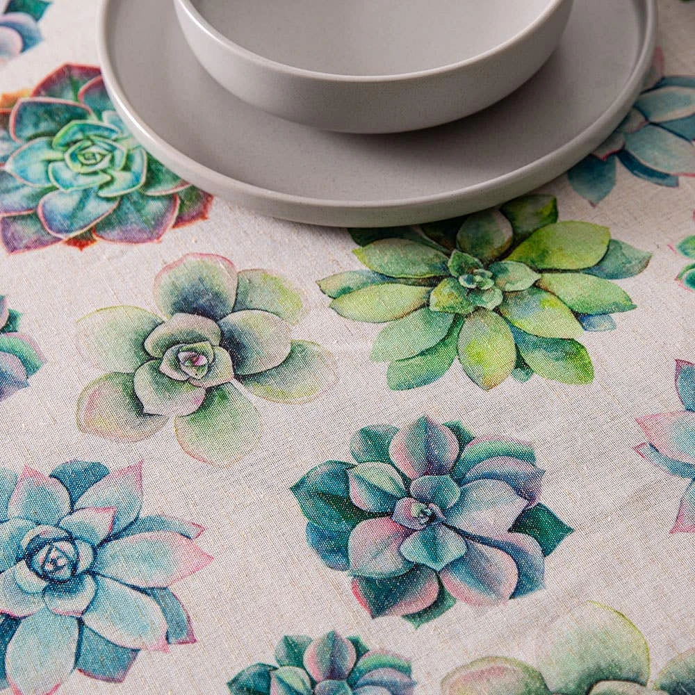Harman Printed 'Succulent' Linen Tablecloth (70" dia.)