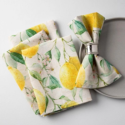 Harman Printed 'Fresh Lemon' Linen Napkin - Set of 4 (Multi Colour)
