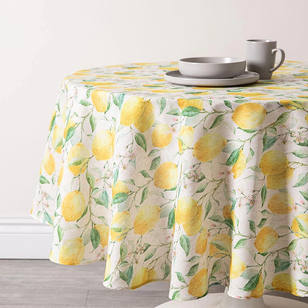 Harman Printed 'Fresh Lemon' Linen Tablecloth (70" Dia.)