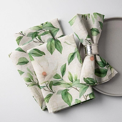 Harman Printed 'White Blossom' Linen Napkin - Set of 4 (Natural)