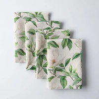 Harman Printed 'White Blossom' Linen Napkin - Set of 4 (Natural)