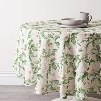 Harman Printed 'White Blossom' Linen Tablecloth (70" dia.)
