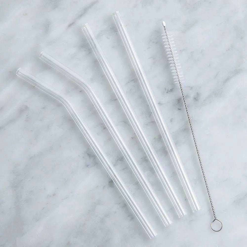 Luciano Sip Reusable Glass Straw with Brush - Set of 4