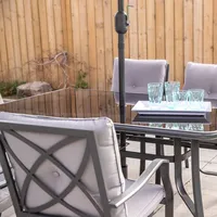 KSP Cookstown Patio Table and Chairs with Umbrella - Set of 9 (Grey)