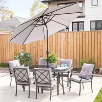 KSP Cookstown Patio Table and Chairs with Umbrella - Set of 9 (Grey)