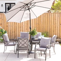 KSP Cookstown Patio Table and Chairs with Umbrella - Set of 9 (Grey)