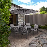 KSP Cookstown Patio Table and Chairs with Umbrella - Set of 9 (Grey)