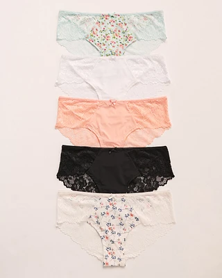 Lot de 5 culottes aux hanches microfibre et dentelle