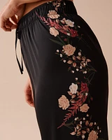 Black Bouquet Satin Pants
