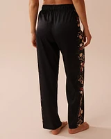 Black Bouquet Satin Pants