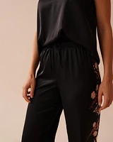 Black Bouquet Satin Pants