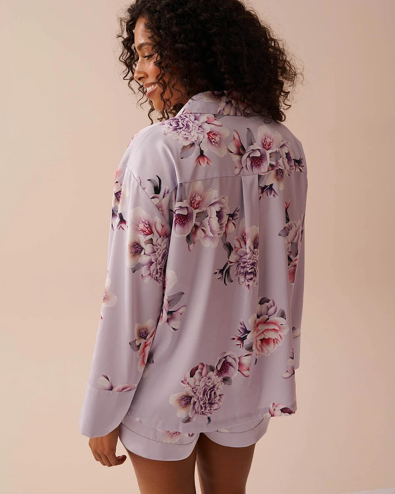 Victorian Floral Satin Button-down Shirt