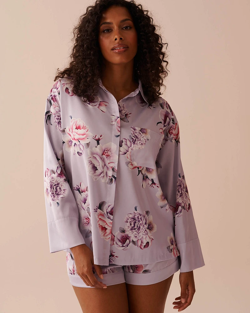 Victorian Floral Satin Button-down Shirt