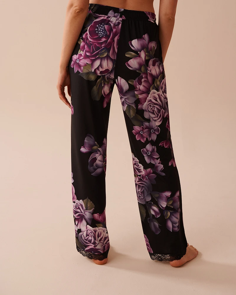 Purple Bouquet Recycled Fibers Lace Trim Pants