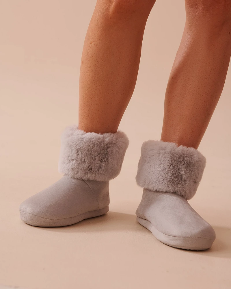 Faux Suede and Fur Bootie Slippers