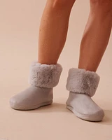 Faux Suede and Fur Bootie Slippers