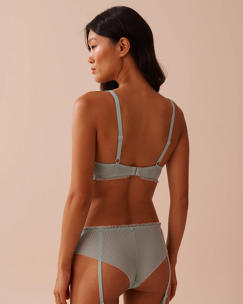 Unlined Balconette Mesh and Ruffle Bra