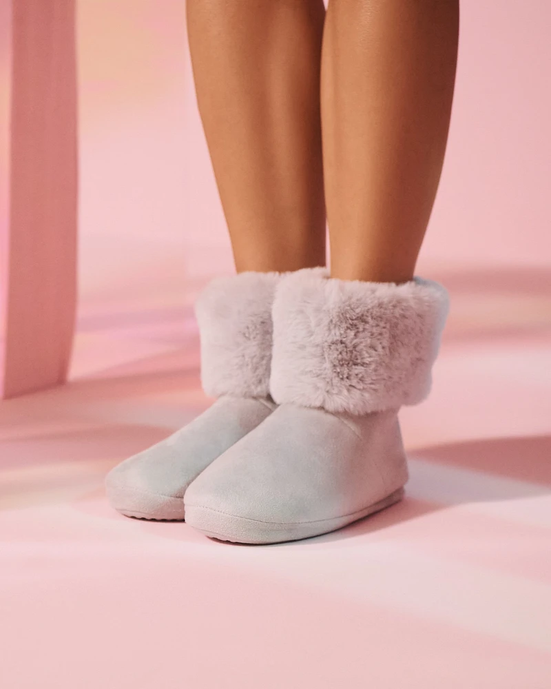 Faux Suede and Fur Bootie Slippers